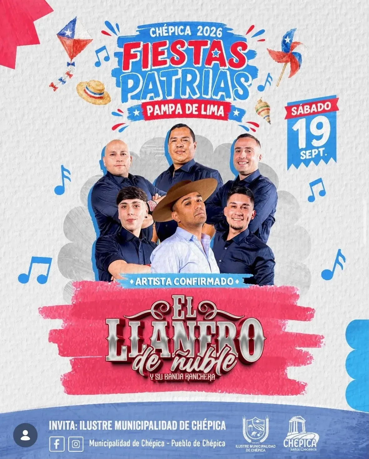 Flyer oficial de Fiestas Patrias Pampa de Lima - Chepica 2026
