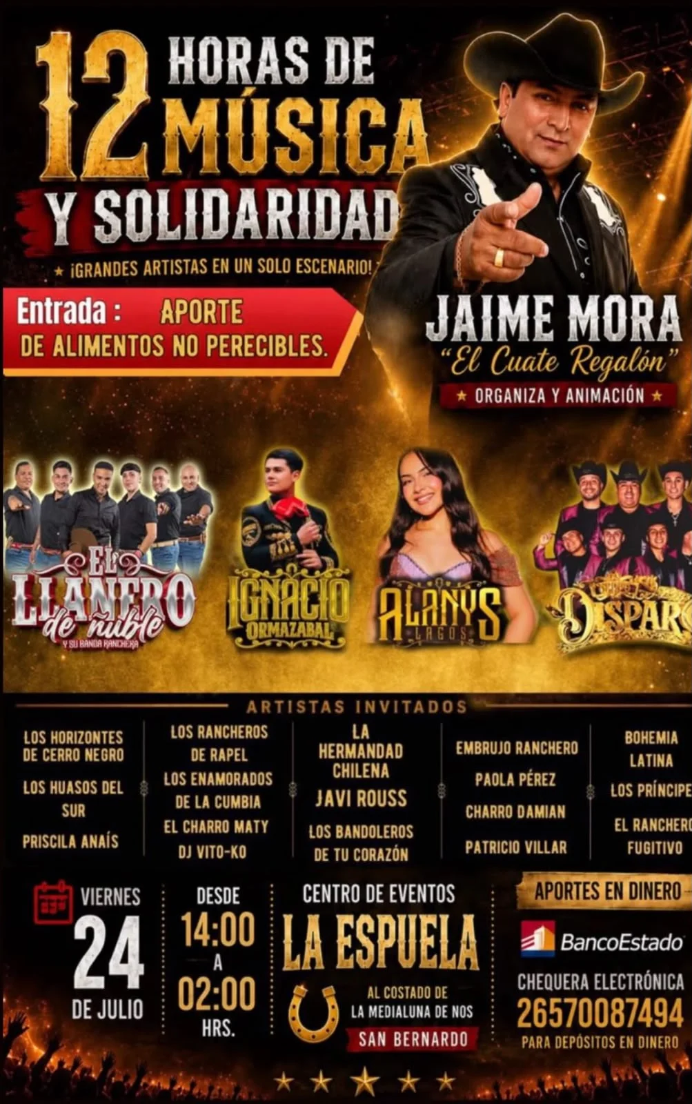 Flyer de 12 Horas de música y solidaridad